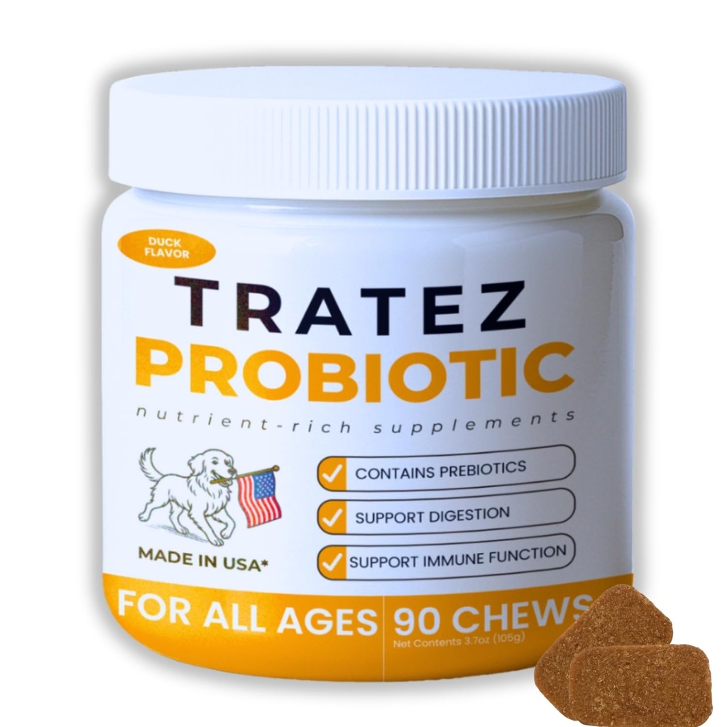 Probiotics for Dogs - Bacillus Coagulans & Prebiotic Fiber Soft Chews - Dog Digestive Health, Gut & Immune Support for Gas & Loose Stool, Duck Flavor, 90 Count