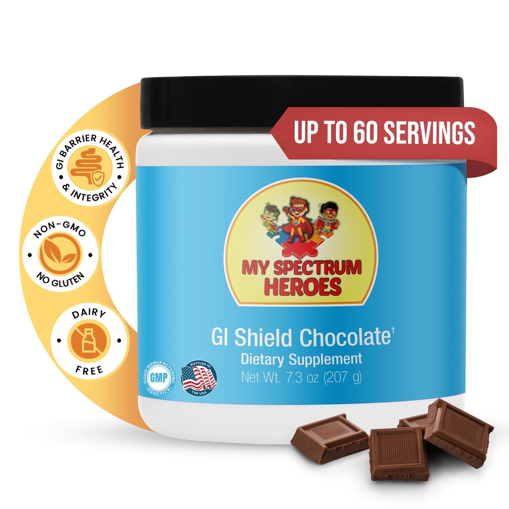 My Spectrum Heroes GI Shield Supplement – Supports Gut Barrier Health & Integrity, Brain-Gut Connection with High-Dose L-Glutamine, DGL Licorice Root, Aloe Vera Extract & Zinc, Chocolate, 30 Servings