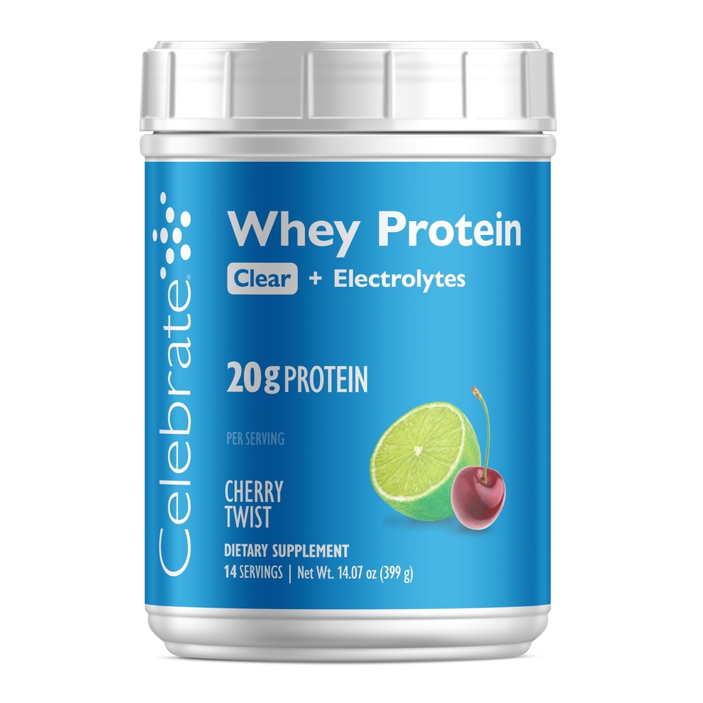 Celebrate Vitamins Clear Whey Protein Powder with Electrolytes, 20g Protein Cherry Fruit Isolate Drink for Bariatric Support, Muscle Recovery & Hydration (14 Servings)