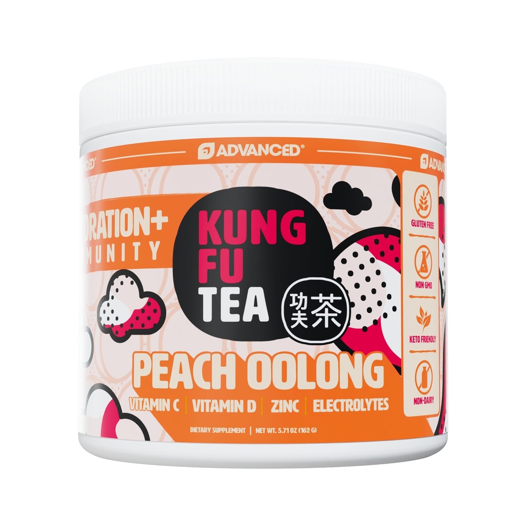 Advanced x Kung Fu Tea Hydration Powder + Immunity Support | Electrolyte Drink Mix with Vitamin C, Zinc, Vitamin D | Zero Sugar, Keto Friendly - (30 Servings, Peach Oolong)