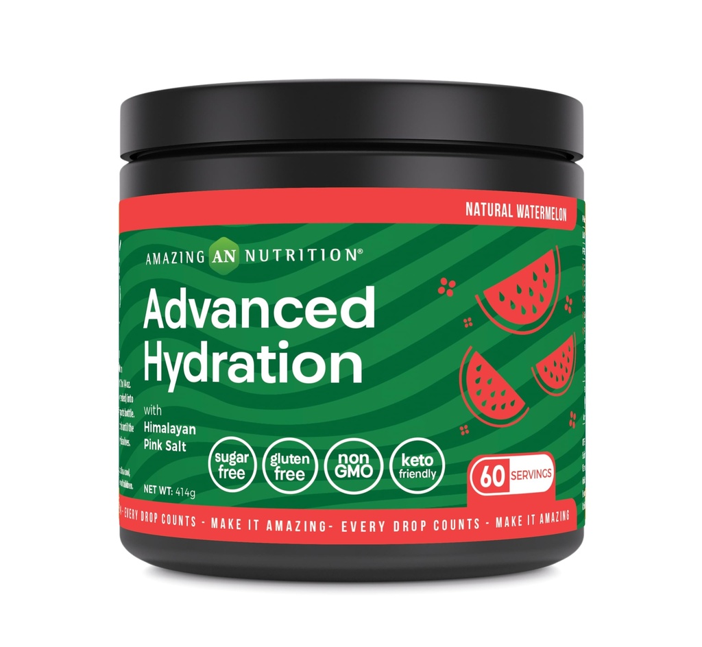 Amazing Nutrition Advanced Hydration Electrolyte Powder | Packed with Essential Minerals | Sugar-Free | Keto Friendly | Non-GMO | Gluten-Free (60 Servings | Natural Watermelon)