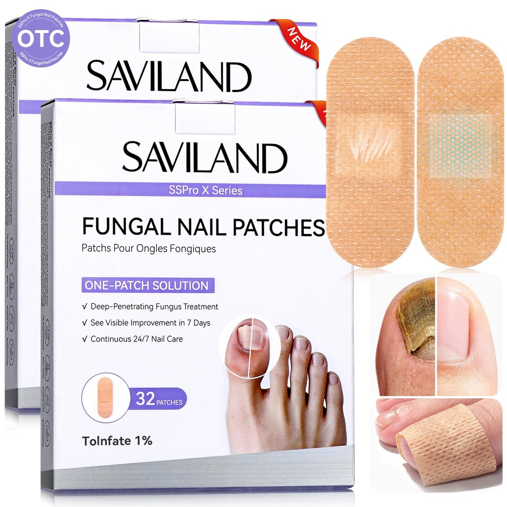 SAVILAND Extra Strength Fungal Nail Patches FSA-HSA: 64 Patch Overnight Repair 1% Tolnaftate Toenail Treatment Nighttime Nail Renewal Restores Damaged Nails Discolored Thick Yellow