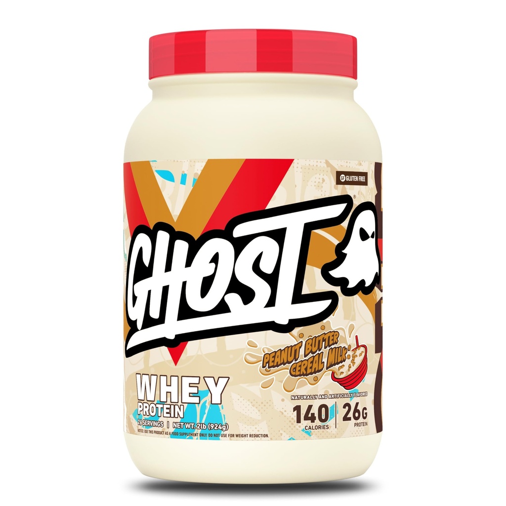 GHOST Whey Protein Powder, Peanut Butter Cereal Milk - 2LB, 26G of Protein - Whey Protein Blend - ­Post Workout Fitness & Nutrition Shakes, Smoothies, Baking & Cooking - Soy & Gluten-Free
