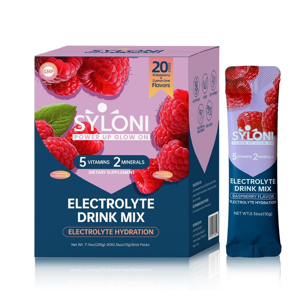 Electrolytes Powder Packets, Raspberry(0.36 oz*20 Sticks), Sugar Free Hydration Packets Electrolyte Drink Mix with 7 Vitamins and Electrolytes, Keto Friendly, Vegan, Gluten Free