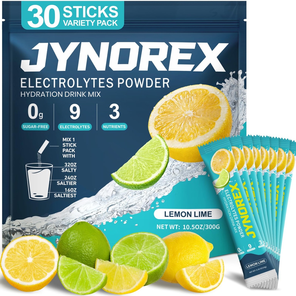 Electrolytes Powder Packets Sugar Free, Electrolyte Drink Mix, 30sticks (30 Servings (Pack of 1), Lemon Lime)
