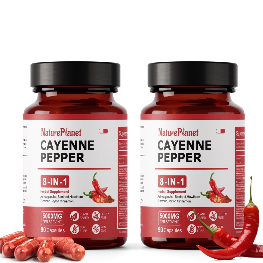 Vascu Flow Cayenne Pepper Capsules丨Organic Capsaicin Supplements with Beetroot Ashwagandha Hawthorn Turmeric Cinnamon Ginseng for Circulation Immune Support - Made in USA (180 Cayenne Capsules)