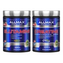 ALLMAX Creatine Monohydrate + L-Glutamine Powder Stack – 1000g Each – Pure Micronized Creatine & Fermented Glutamine for Strength, Recovery & Muscle Support – Vegan, Gluten Free, cGMP Certified