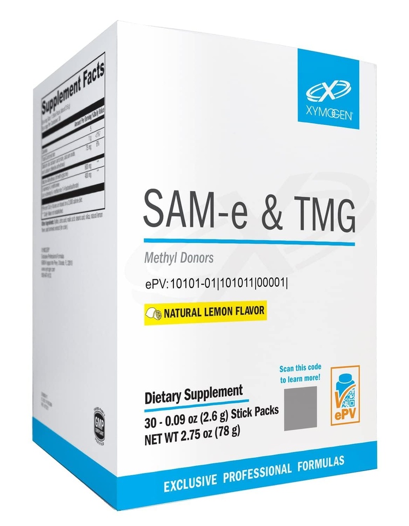 XYMOGEN SAM-e & TMG - 400 mg SAM-e & 600 mg TMG - Methylation Support - Cellular & Metabolic Function - Gluten-Free, Vegan - Lemon - 30 Servings