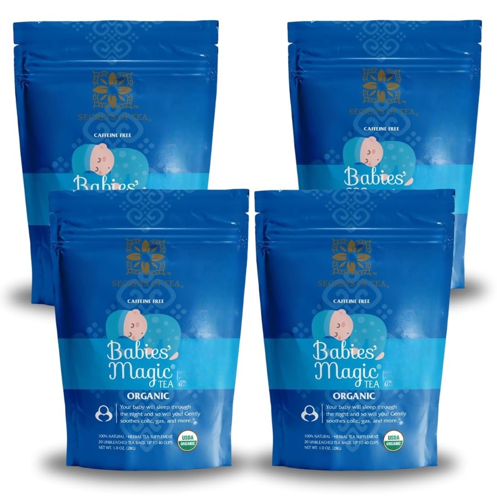 Secrets of Tea Baby Colic Babies' Magic Tea – Organic, Natural, Safe – Calming & Soothing Relief for Baby Acid Reflux, Gas, Colic – Your Baby Will Sleep Thru The Night Guaranteed – 80 Count(4 Pack)