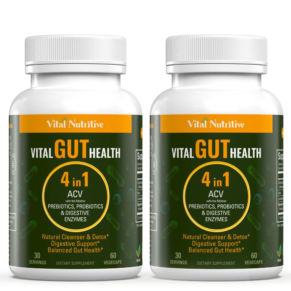 Vital Gut Health 4in1 Formula with Apple Cider Vinegar, Prebiotics & Probiotics, Digestive Enzymes for Strong Immunity Support and Complete Gut and Digestion Support- 60 Days Supply
