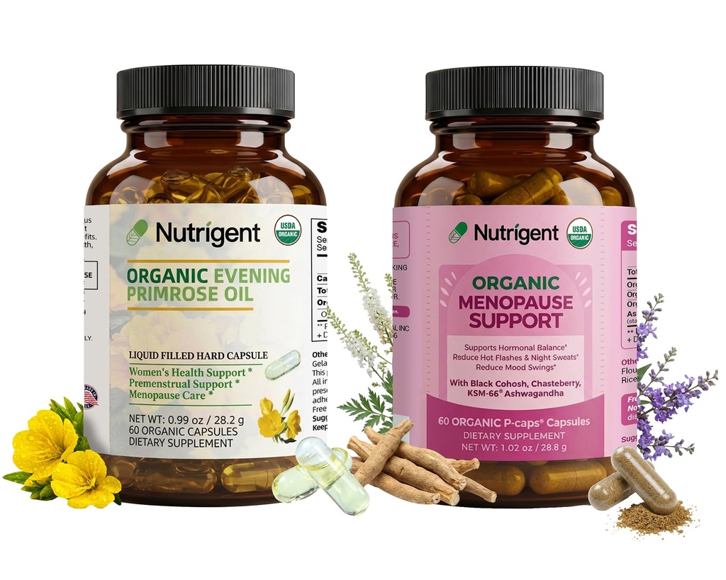 Organic Evening Primrose Oil + Menopause Support for Women, USDA Organic, Hormone-Free Herbal Supplement, Women’s Health Relief for Hot Flashes, Night Sweats & Mood Swings