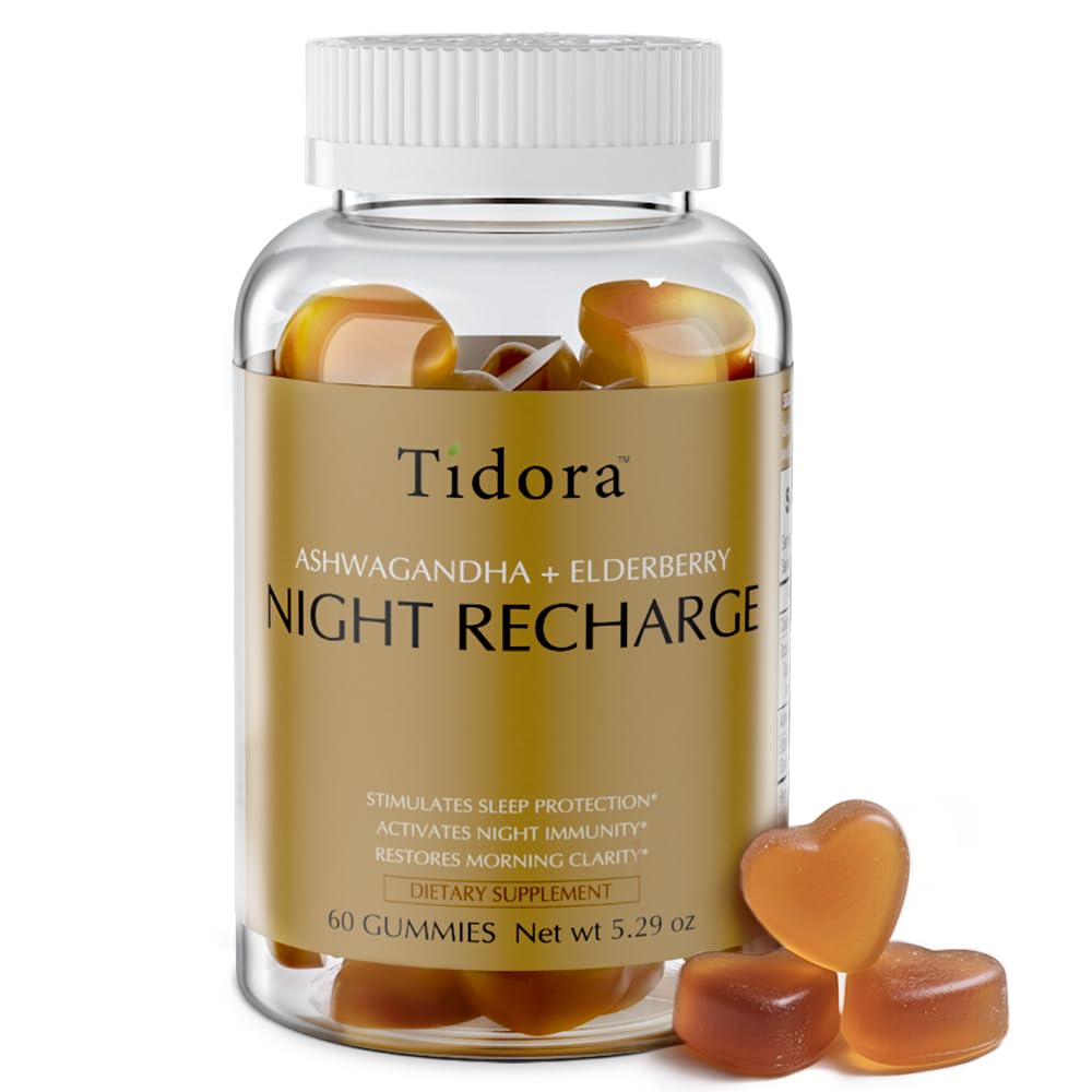 Tidora Nighttime Hydration Natural Sleep Gummies, Ashwagandha, Elderberry, Reduce Cortisol, Revitalize at Night, Enhance Immunity, Sleep Aid for Adults 60 Count (Pack of 1)