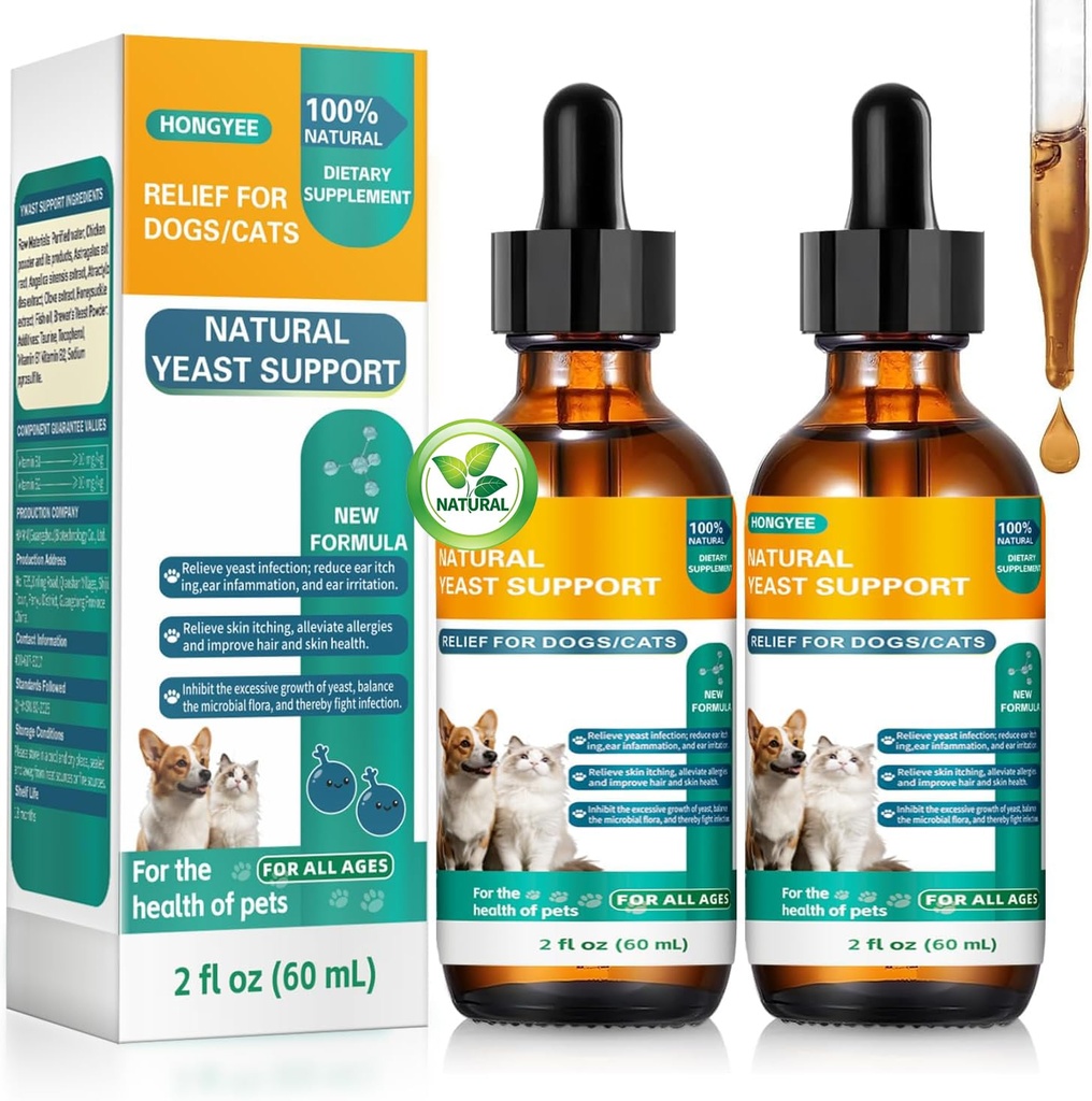 Natural Yeast Relief for Dogs&Cats, Support Healthy Itch Relief, Ear Paw Discomfort Care, Itch Relief for Dog&Cats, Allergy Supports, Inflammation Relief for Dogs(2 Pack (60 ml + 60 ml))