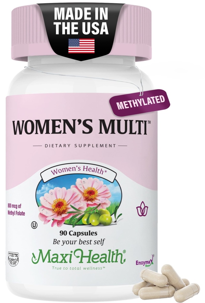 Womens Multivitamin – Methylated Multivitamin for Women with 23 Key Vitamins C, D, B6, B12, Calcium, Probiotics, Biotin & More – Energy, Skin, Nails & Gut Health Support – Kosher (90 Capsules)