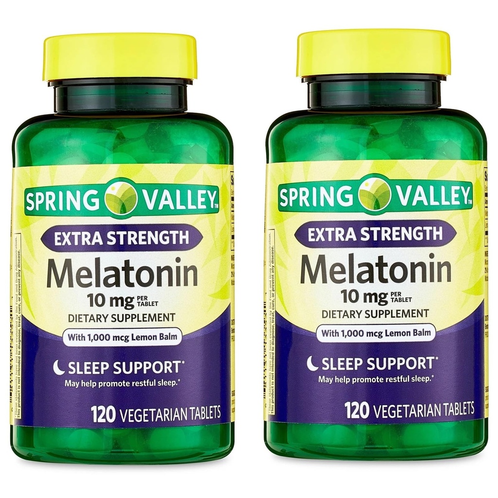 Extra Strength Melatonin 10mg with Lemon Balm – 120 Vegetarian Tablets, High Potency Melatonin Supplement for Adults, Natural Sleep Support (Pack of 2)