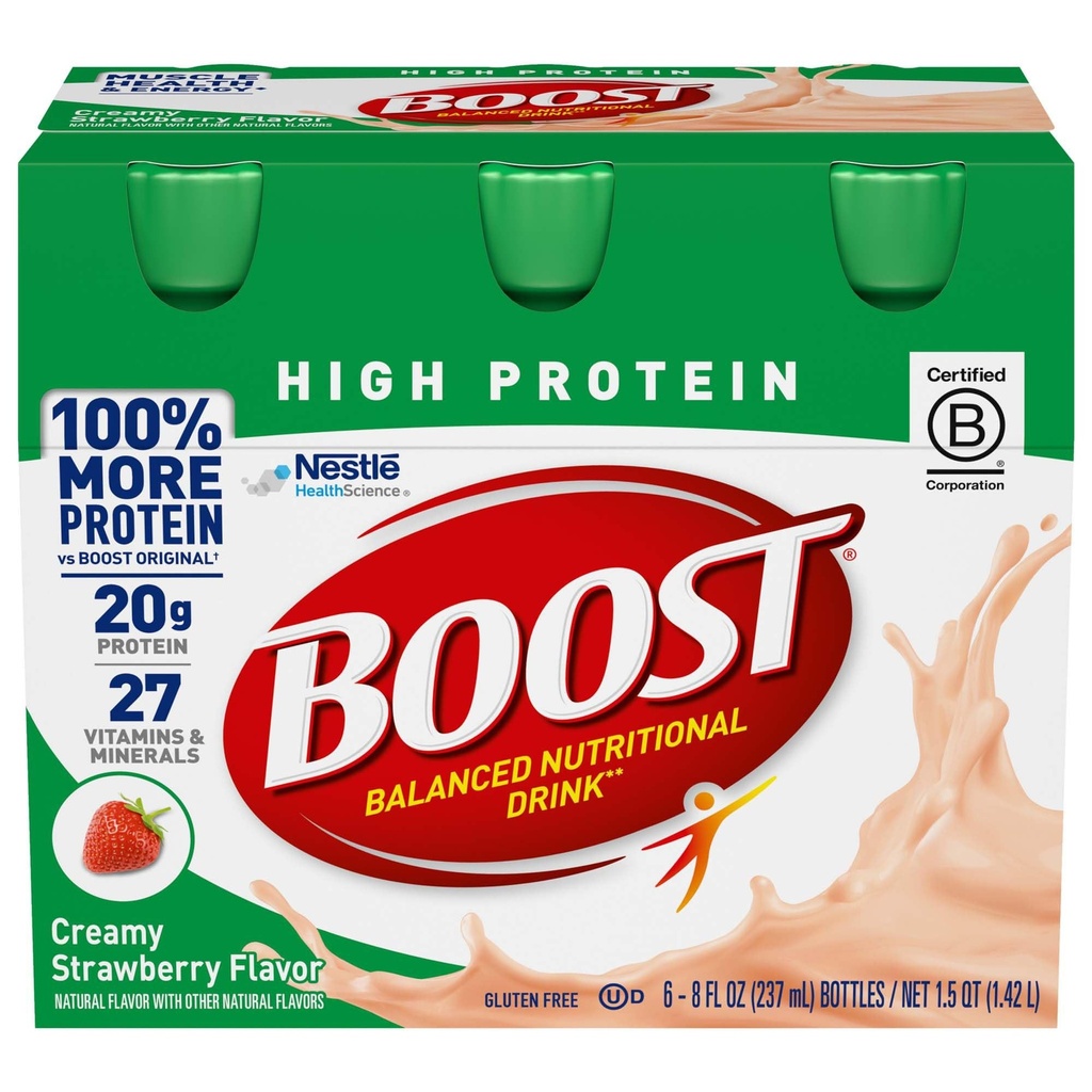 Nestle Boost High Protein Balanced Nutritional Drink Creamy Strawberry 8 oz Bottle 24 Ct