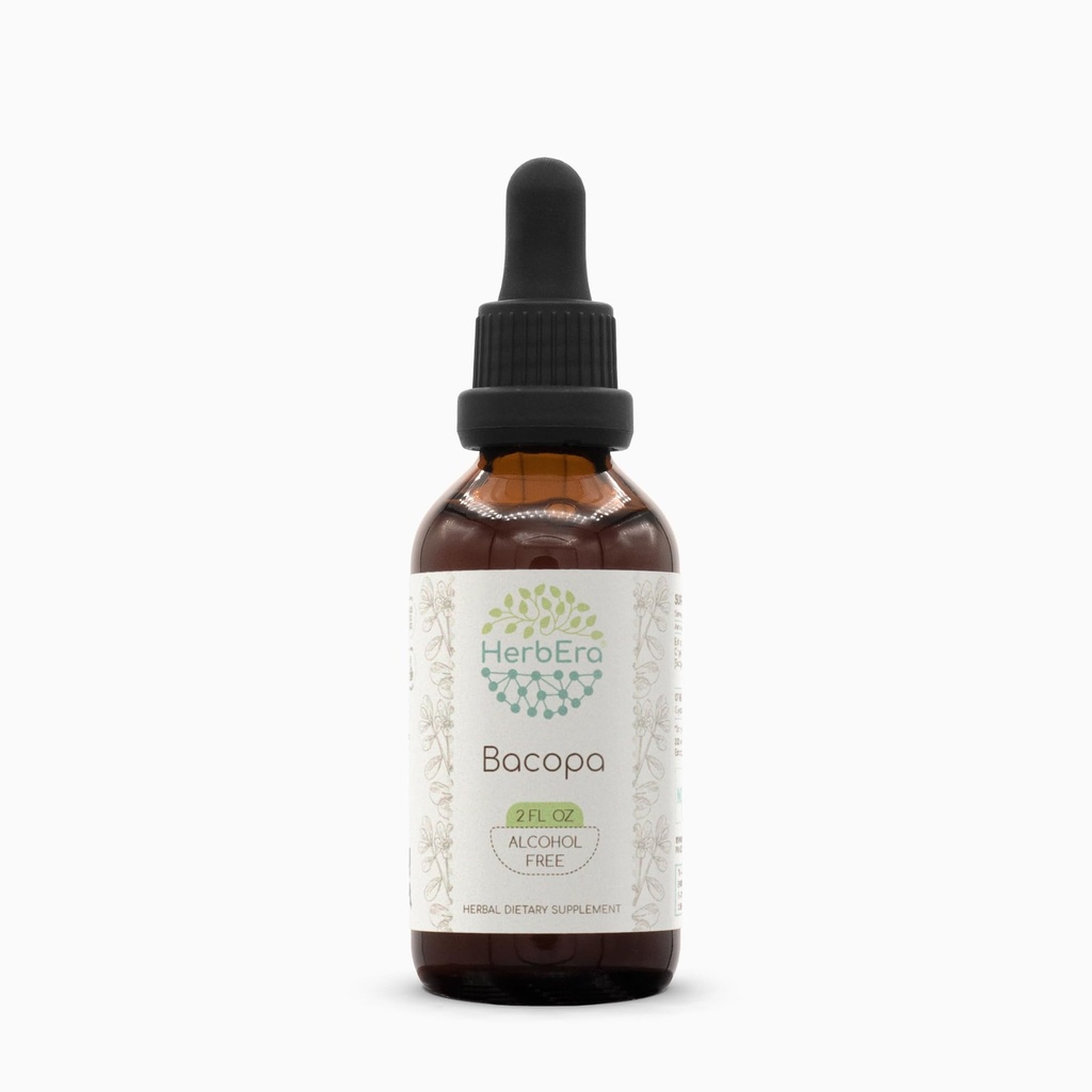 HerbEra Bacopa B60 Alcohol-Free Herbal Extract Tincture, Concentrated Liquid Drops Natural Bacopa (Bacopa Monnieri) Dried Herb 2 fl oz