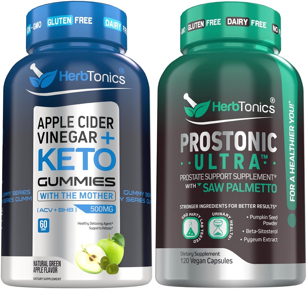 Herbtonics ACV Keto Gummies with The Mother & Keto BHB | Apple Cider Vinegar Keto Gummies - Prostate Support Supplement for Men's Health | with Saw Palmetto Beta Sitosterol, Bladder & Less Urination