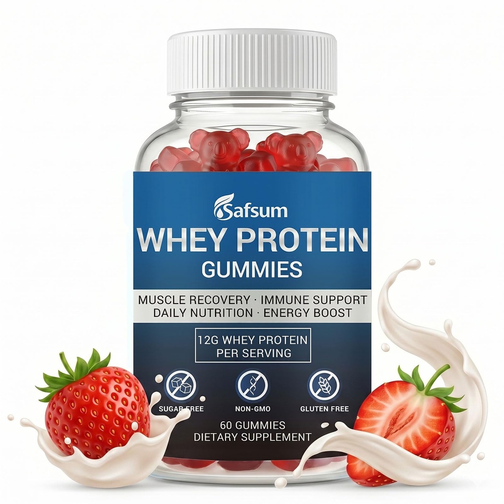 Whey Protein Gummies, 12g Whey Protein Concentrate per Serving, Sugar Free Protein Supplements for Muscle Recovery & Energy Boost, 60 Protein Gummies, Gluten Free, Non-GMO Dietary Supplement