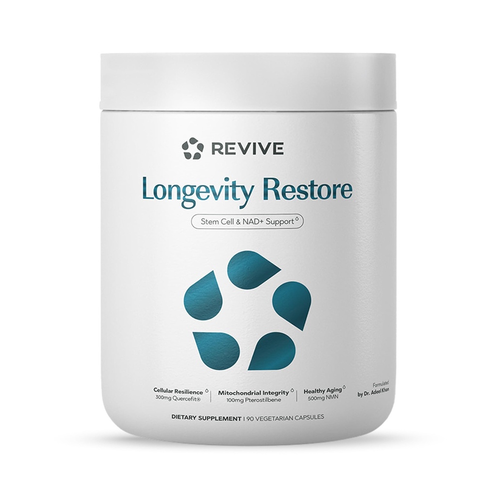 Revive MD Longevity Restore, NMN 500mg Supplement with Spermidine, Pterostilbene, TMG, Quercefit & L-Ergothioneine, NAD+ Support, Sirtuin Activation, Autophagy & Methylation Protection, 30 Servings