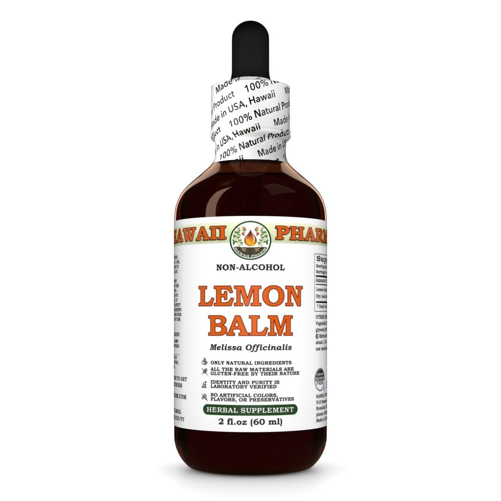 Hawaii Pharm Lemon Balm Alcohol-Free Extract, Glycerite for Relaxation, Supports Restful Sleep, Promotes Mental Clarity and Cognitive Function, Eases Digestive Discomfort - 2 fl.oz
