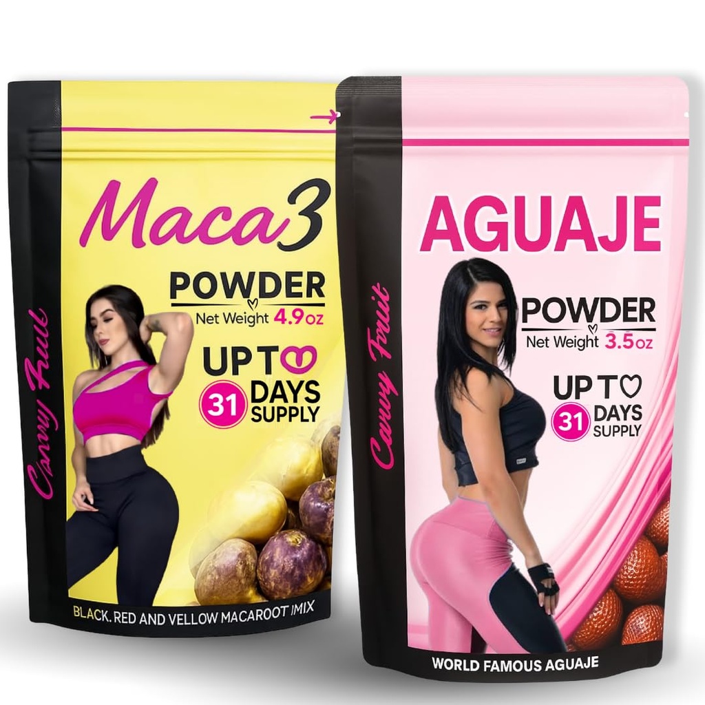 Get a Bigger Booty, Wider HIPS & Thicker Legs – Aguaje CurvyFruit + Maca Root Powder (Red, Black & Yellow) – 31-Day Natural Curve Support