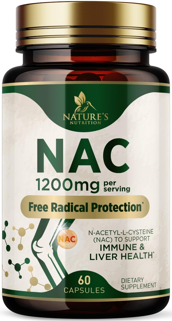 NAC Supplement - 1200mg Per Serving N-Acetyl-L-Cysteine - Free-Form NAC is a Powerful Antioxidant for Daily Immune, Liver & Respiratory Support - Vegan, Gluten Free, Bottled in USA - 60 Capsules