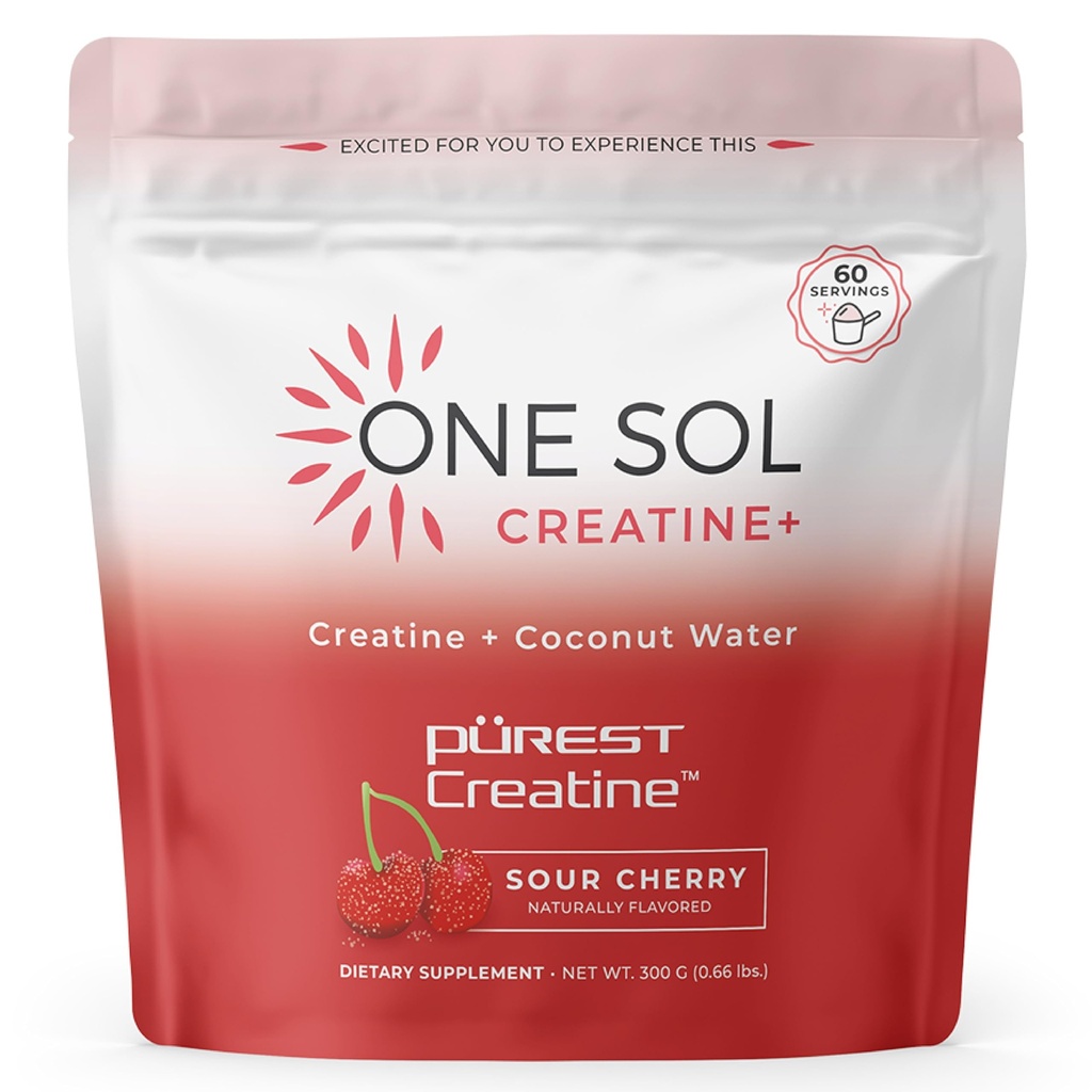 One Sol Creatine for Women, All Natural Women's Creatine Powder w Pure Creatine & Coconut Water, Increase Lean Muscle Mass, Reduce Recovery Time, Promote Brain & Bone Health (Sour Cherry, 60 Servings)