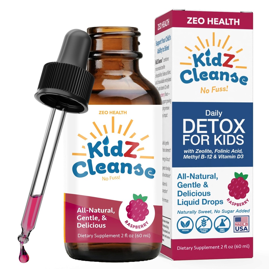 Zeolite Detox for Kids with Folinic Acid + Methyl B12 + D3 | Methylation + Heavy Metal Detox Support Supplement | Promotes Behavioral, Focus + Speech Development | Raspberry Flavor Liquid Drops – 2oz