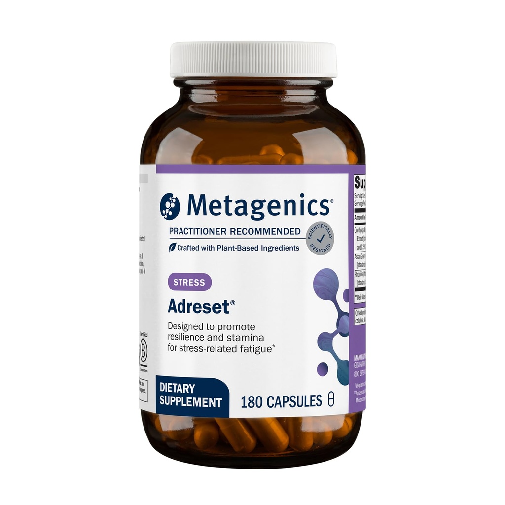 Metagenics Adreset - Adaptogen Formula with Rhodiola, Panax Ginseng & Cordyceps - Supports Stress Resilience, Energy & Fatigue Relief - Non-GMO, Gluten-Free & Vegetarian - 180 Capsules