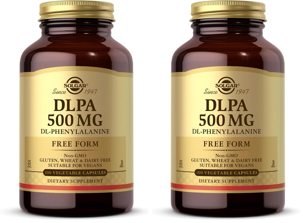 Solgar DLPA 500 mg, 100 Vegetable Capsules - Free Form DL-Phenylalanine - Supports Central Nervous System - Vegan, Gluten Free, Dairy Free, Kosher - 100 Servings (Pack of 2)