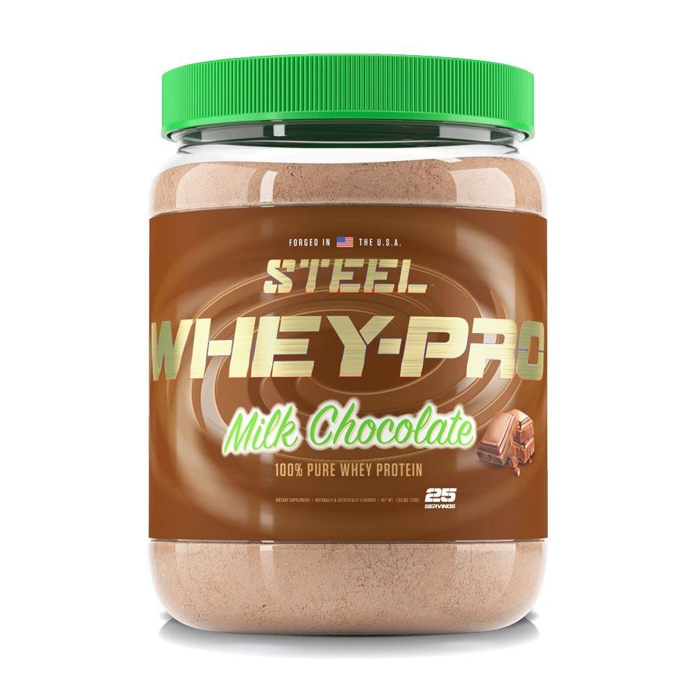 Steel Supplements Whey-Pro | 100% Pure Whey Protein Powder for Men and Women | Milk Chocolate | Muscle Gain & Lean Muscle Recovery | Gluten Free | 1.65 lbs | BCAA 5g | Non-GMO | 25 Servings