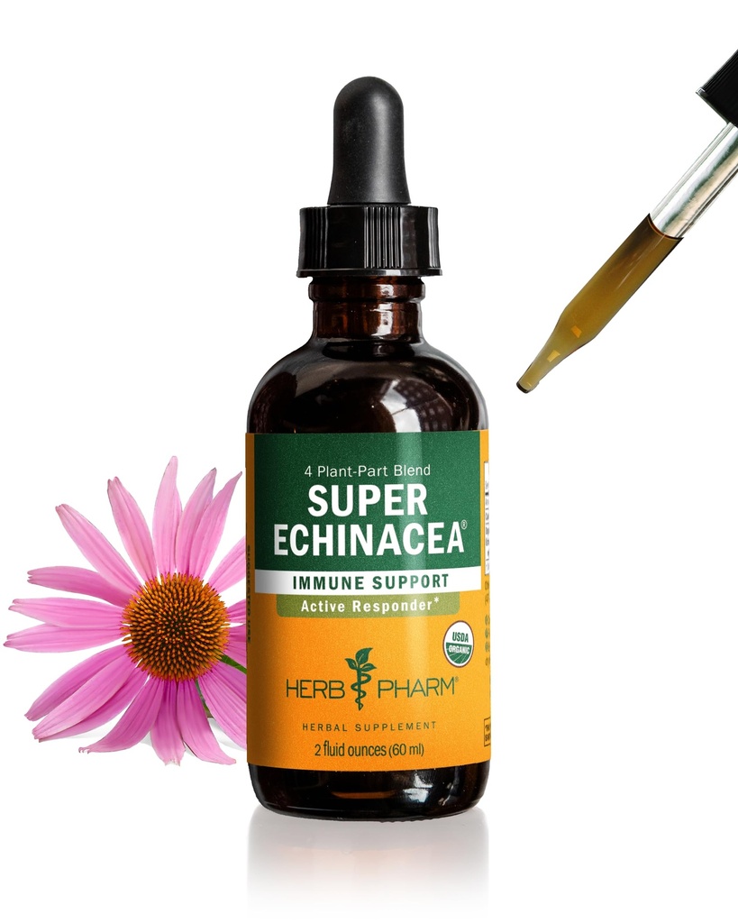 Herb Pharm Super Echinacea® Liquid Extract: USDA Organic Immune Support for Year-Round | Fast-Absorbing Echinacea Tincture, 4 Plant-Part Blend: Root, Leaf, Flower & Seed | Up to ~6 Week Supply, 2 oz*