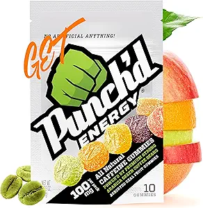 Punch'd Energy, All Natural Caffeine Gummies, 10 Gummies = 100mg of Caffeine per Pack (Box of 10) Clean Label, Green Coffee Energy Chews, Ultra Low Glycemic, Low Calorie, Vitamin C