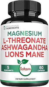 Satoomi 5in1 Magnesium L-Threonate with Mangesium Glycinate, Ashwagandha, Chelate & Lions Mane - 60 Capsules