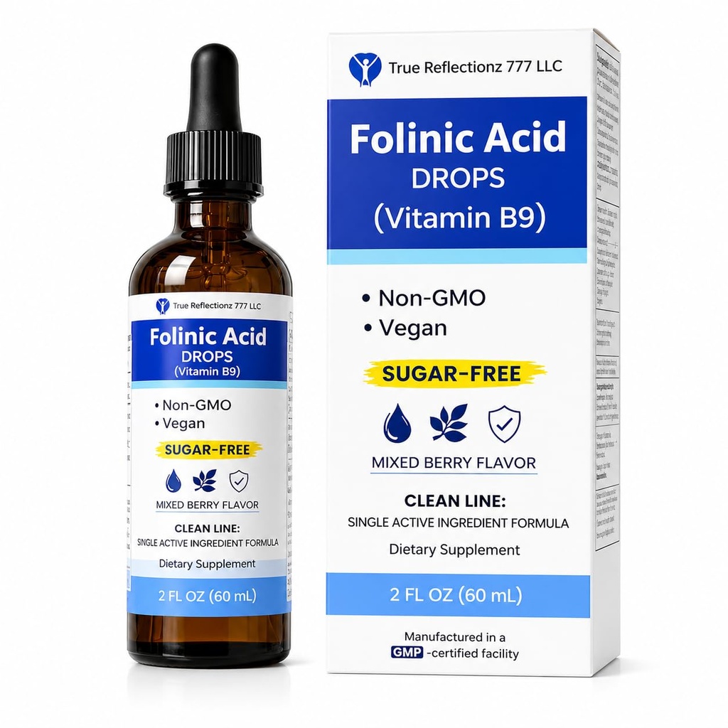 Folinic Acid Drops Kids & Adults - 500mcg Vitamin B9 Liquid Kids 60 mL | Methylation Support Supplement | Bioavailable Folate | Sugar Free, Non-GMO, Vegan | Gentle Methylation