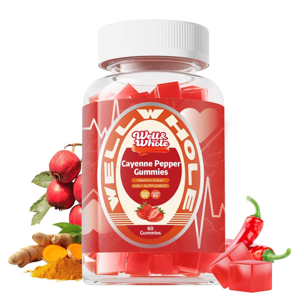 Cayenne Pepper Extract Gummies with Hawthorn, CoQ10, Turmeric, Niacin and Vitamin D3 - Support for Cardiovascular Health, Energy and Vitality - Vegan & Non-GMO - 60 Gummies