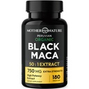 Black Maca Root 50:1 750mg – 180 Capsules Organic Peruvian Maca Peruana Supplement for Men | High Potency Energy, Mood & Performance Support | Vegan, Non-GMO