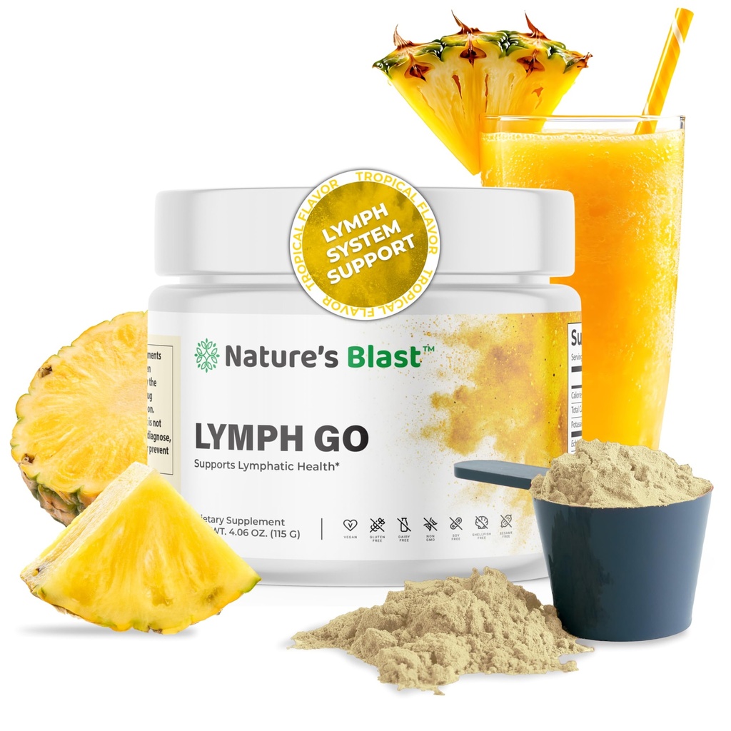 Lymph Go - Lymphatic Drainage Supplement for Women & Men - Lymph System Support - with with Bromelain, Echinacea, Burdock Root, Dandelion, Rutin, Kelp & More - 4.06 Oz - 30 Servings - Tropical Flavor
