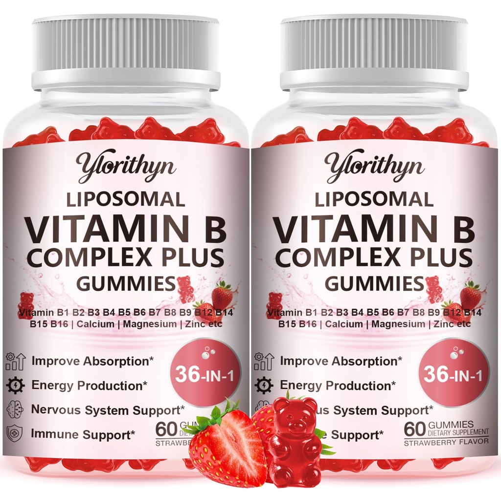 36-In-1 Liposomal Vitamin B Complex Gummies，Contains B1, B2, B3, B4, B5, B6, B7, B8, B9, B12, Vitamin C, D3, K2, Calcium, Magnesium, Zinc for Energy, Brain, Immune, Skin and Heart Support，Women & Men