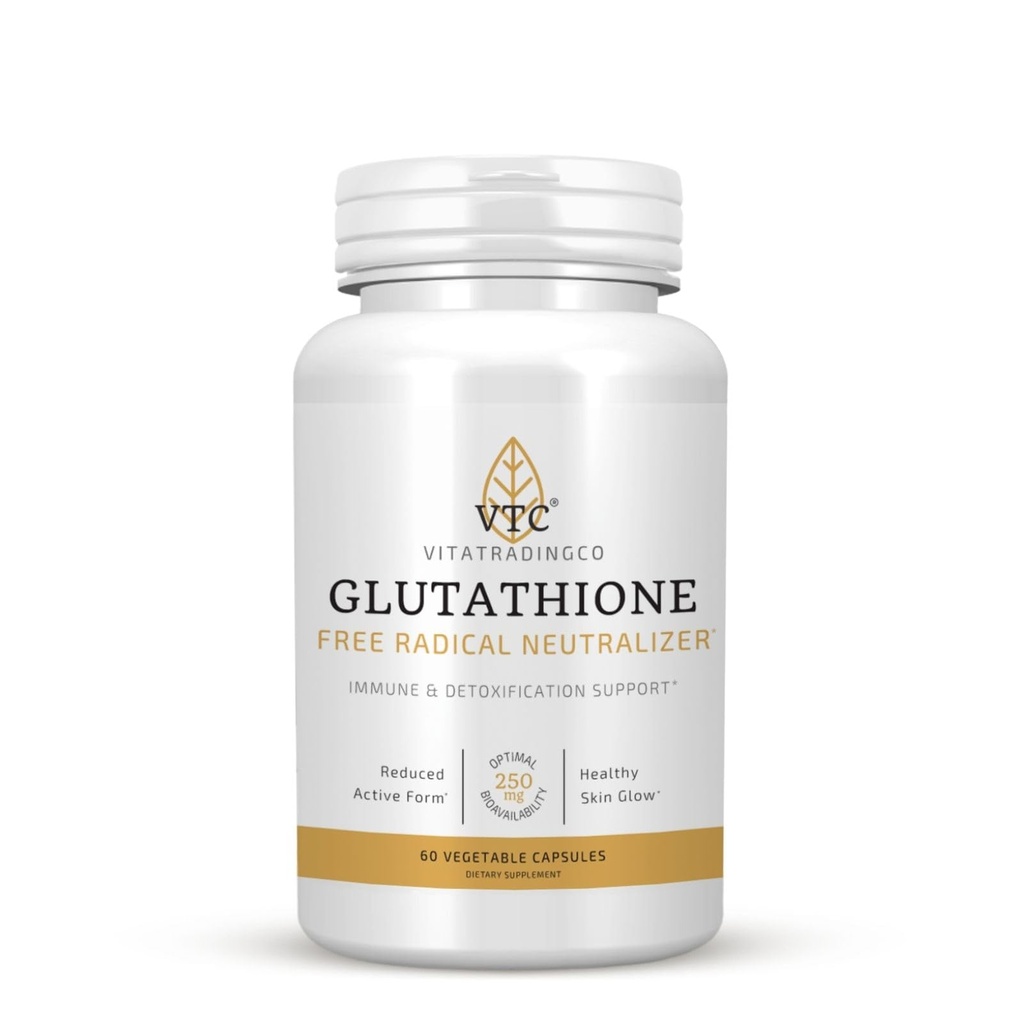 VTC VitaTradingCo. Glutathione | Free Radical Neutralizer | Reduced, Active Form for Optimal Bioavailability | Antioxidant for Detoxification & Immune Support | 60 Veggie Capsules