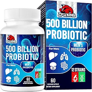 Probiotics for Men, 500 Billion CFU & 12 Mens Probiotic for Digestive Health + 4 Organic Prebiotic Fiber, for Digestive, Gut, Immune Health, Bloating, Gas, Energy Support, Shelf Stable - 60 Capsules
