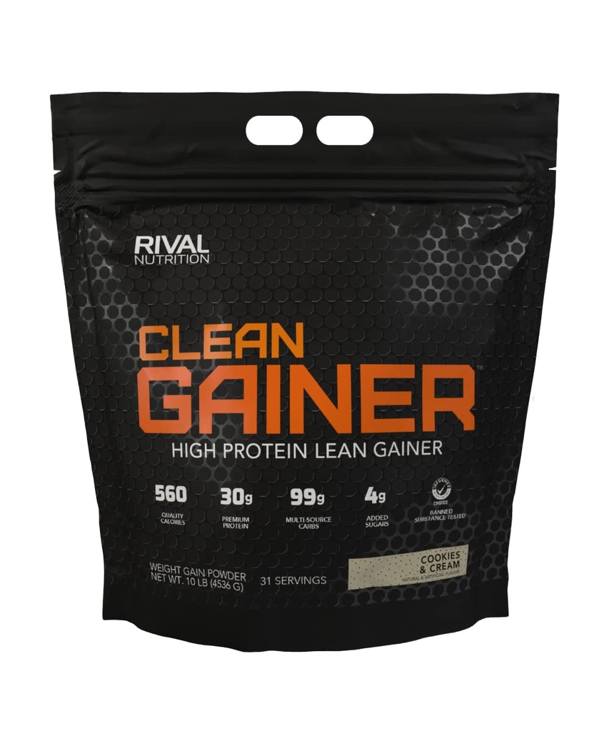 RIVAL NUTRITION Clean Gainer I High Protein Lean Gainer Powdered Drink Mix I 30g Protein Per Serving (10lb, Cookies and Cream)