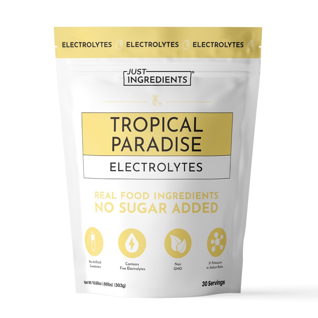 JUST INGREDIENTS Tropical Paradise Electrolytes Drink Mix - Coconut Water, Sea Salt, Trace Minerals - Powder - 30 Servings