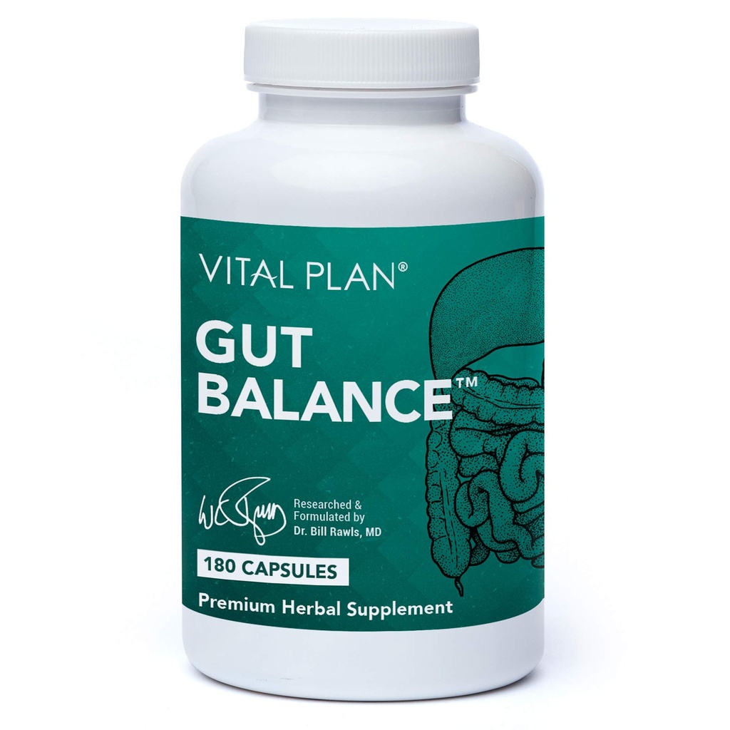 Vital Plan Gut Balance Supplement by Dr. Bill Rawls - Advanced Digestive Health Support Formula w/Clinical-Grade Slippery Elm Bark, Berberine & Dandelion Extract for Women & Men (180 Capsules)