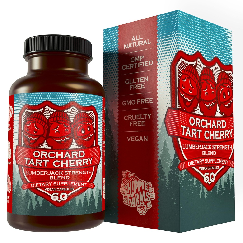Tart Cherry Capsules Grown in USA - Lumberjack Strength Blend - Tart Cherry Powder with Bilberry (60 Count)