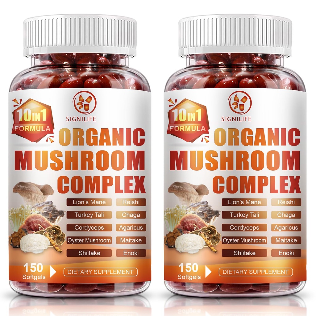 10 in 1 Lions Mane Mushroom Supplement with Turkey Tail, Reishi,Cordyceps, Chaga & More - Brain Supplements for Memory and Focus-300 Softgels