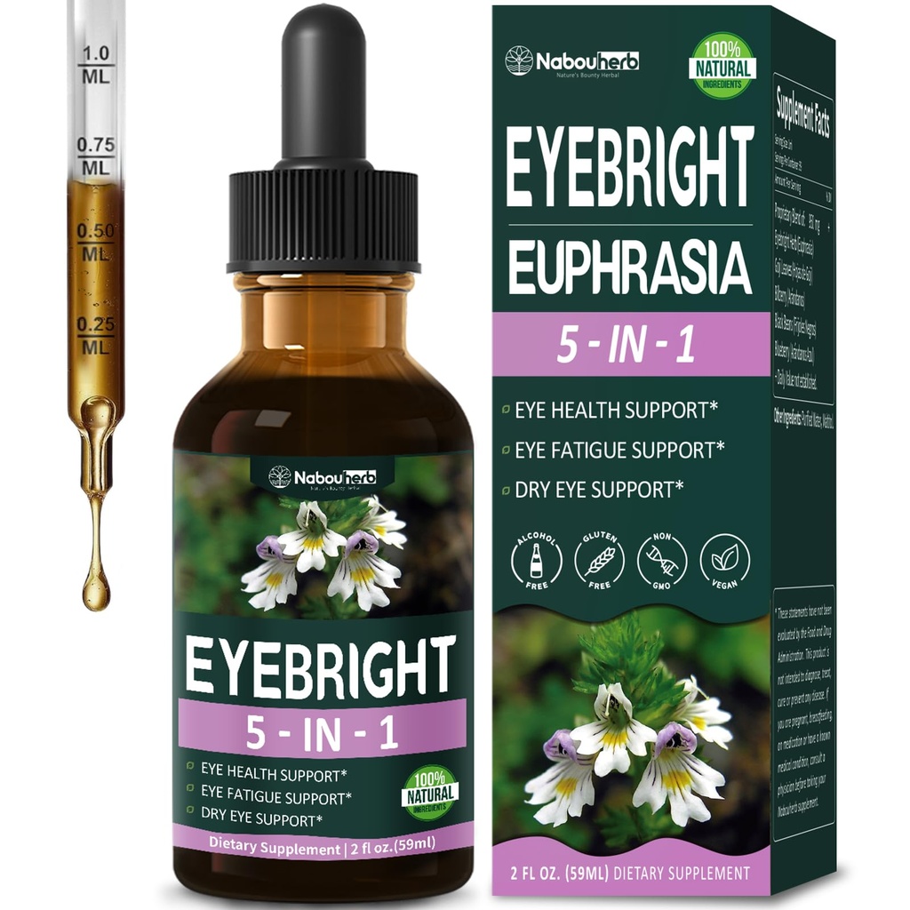 Eyebright Herb Eye Health Drops, Bilberry & Blueberry Liquid Extract Herbal Liquid for Eye Fatigue Relief & Dry Eyes Support. Euphrasia Officinalis para Los Ojos. 2oz