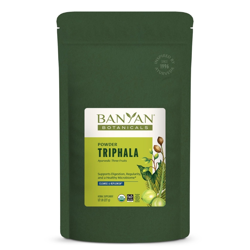 Banyan Botanicals Organic Triphala Powder – Daily Digestive Support & Gentle Colon Cleanse – Pure Amla, Haritaki & Bibhitaki for Gut Microbiome Health & Regularity – 1/2 lb – USDA Organic