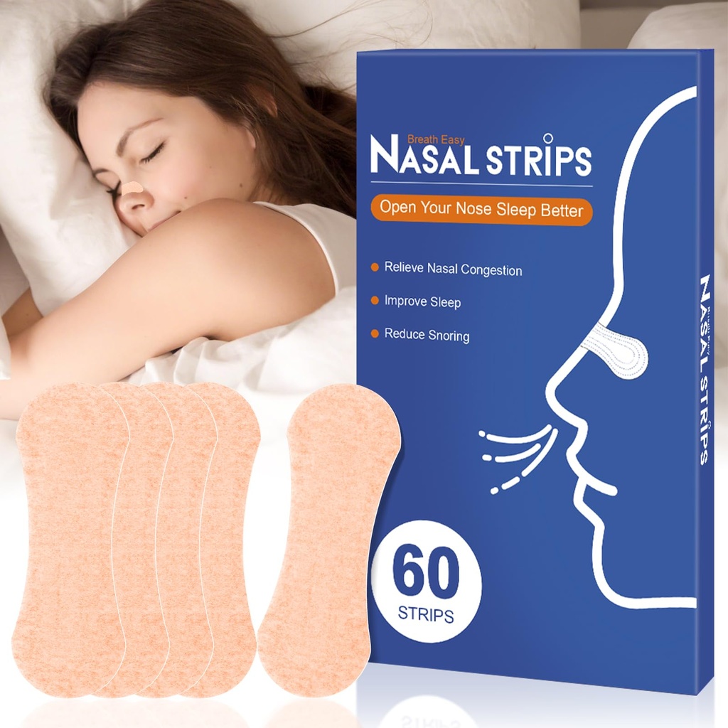 Nasal Strips for Snoring,60 Ct Nose Strips for Breathing, Promote Deeper Sleep & Enhance Sports Performance, Sweat-Resistant for Men and Women (Beige)